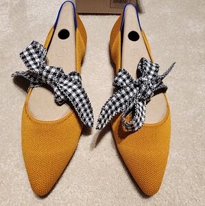 Rothys Golden Gingham Yellow Mary Janes With Checkered Bow Like New Size 9.5